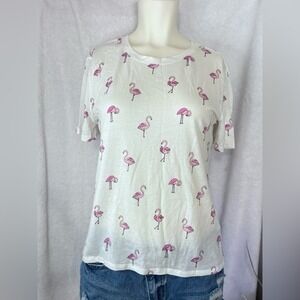 White Flamingo Print T-Shirt – Short Sleeve Casual‎ Tee Size L